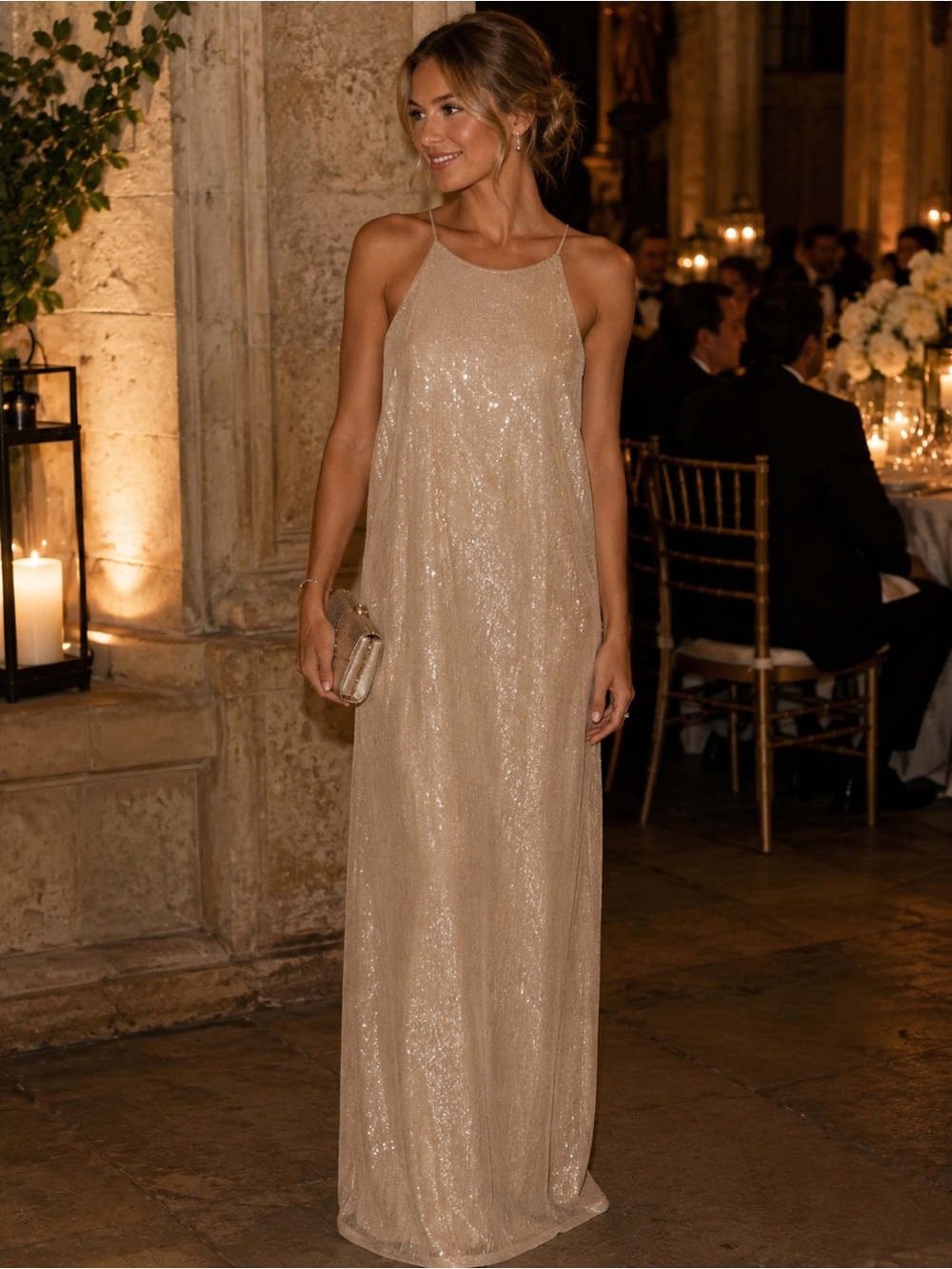 A New Day NWT Shimmer Sequin Halter Evening Gown size large